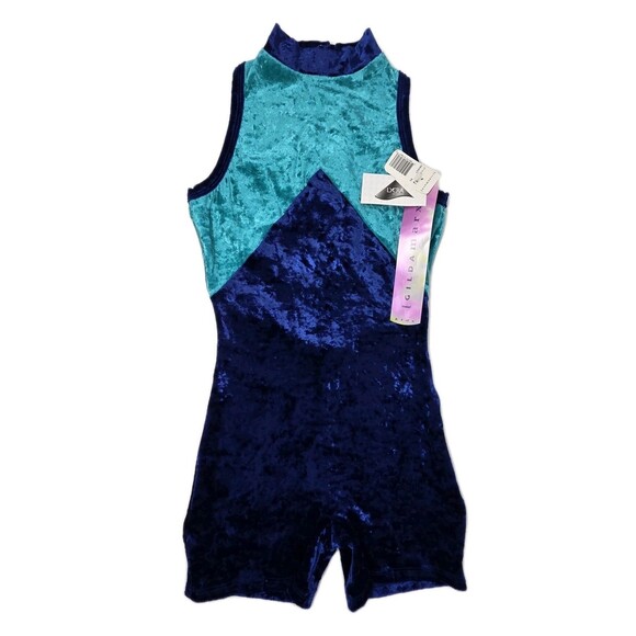Gilda Marx VTG 90s High Neck Velvet Keyhole Biketard Unitard Dance Blue XS (Y/J) - Picture 13 of 16
